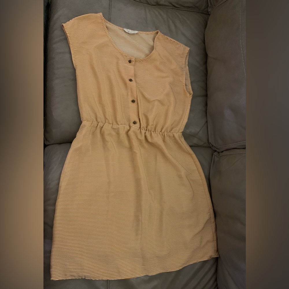 Maison Jules Mustard Stripe DRESS womens size M Elastic waist Sleeveless